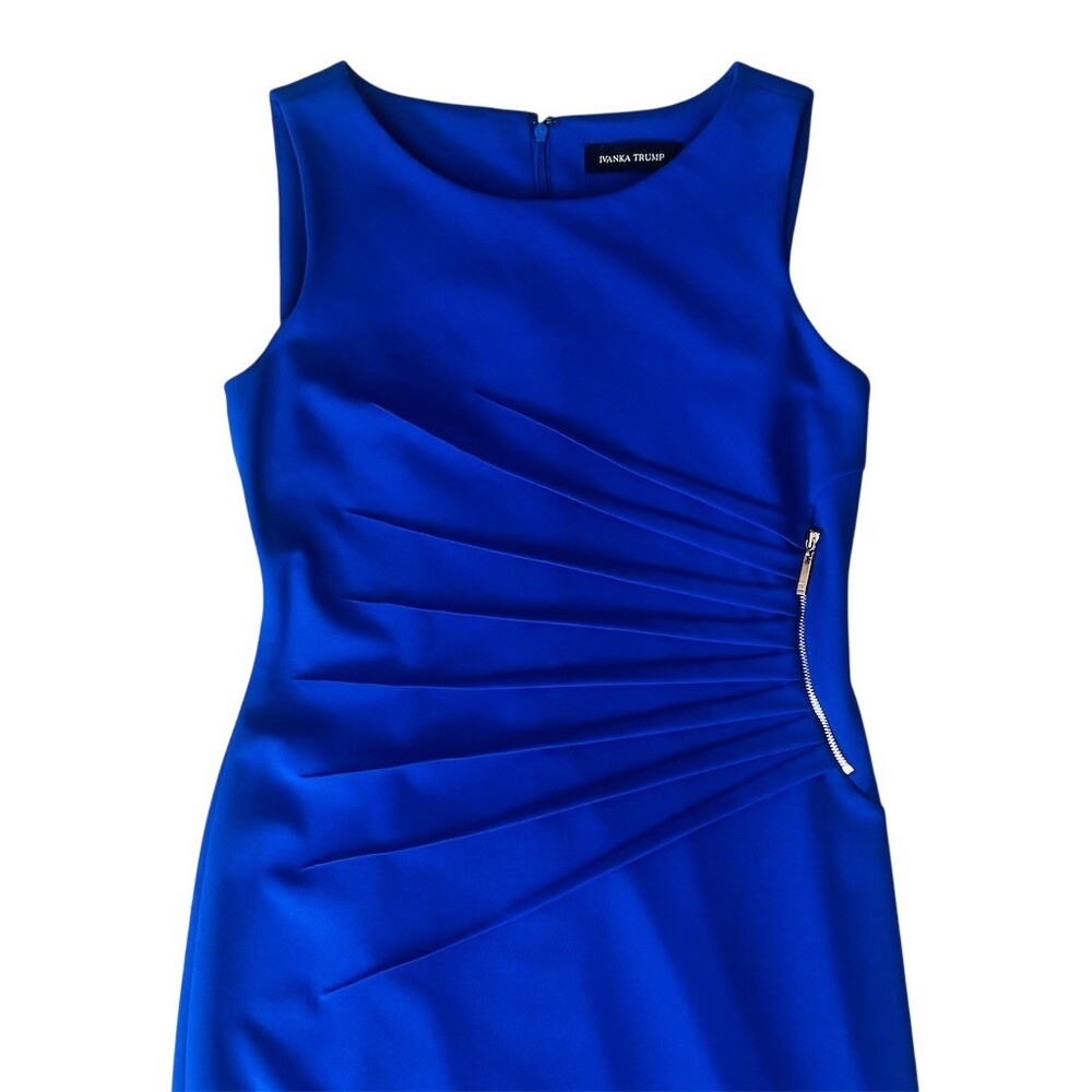 Ivanka Trump Dress Womens 6 Blue Sleeveless Sheath Ruched Knee Length - Picture 5 of 8
